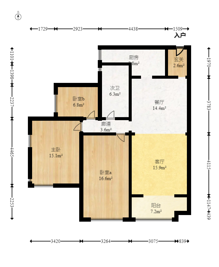 保利麓谷林语C区  3室2厅1卫   120.00万室内图1