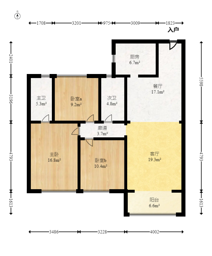 时代梅溪领峰  3室2厅2卫   168.80万室内图1