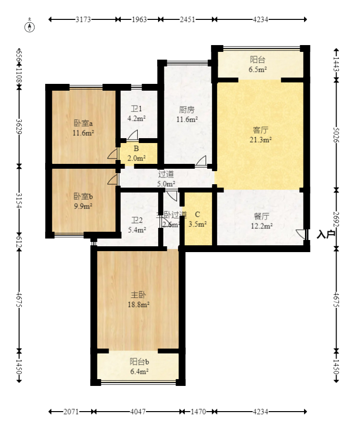 普瑞斯堡  3室2厅2卫    80.0万 普瑞斯堡  3室2厅2卫    80.0万户型图