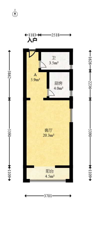 阿普阿布  1室1厅1卫   50.00万室内图1