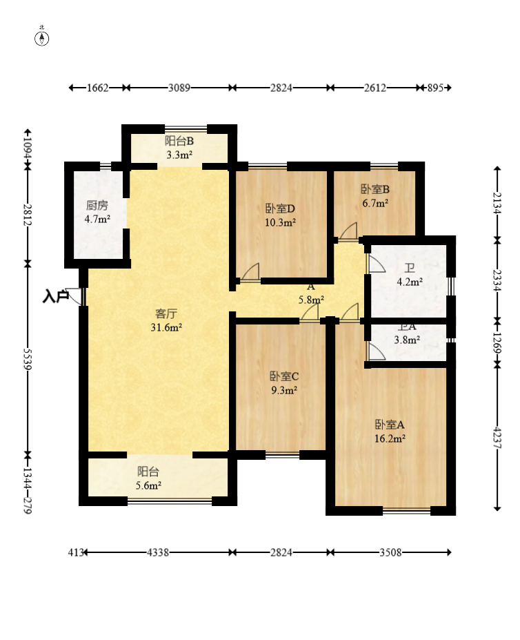 卓越浅水湾  4室2厅2卫    136.0万室内图1