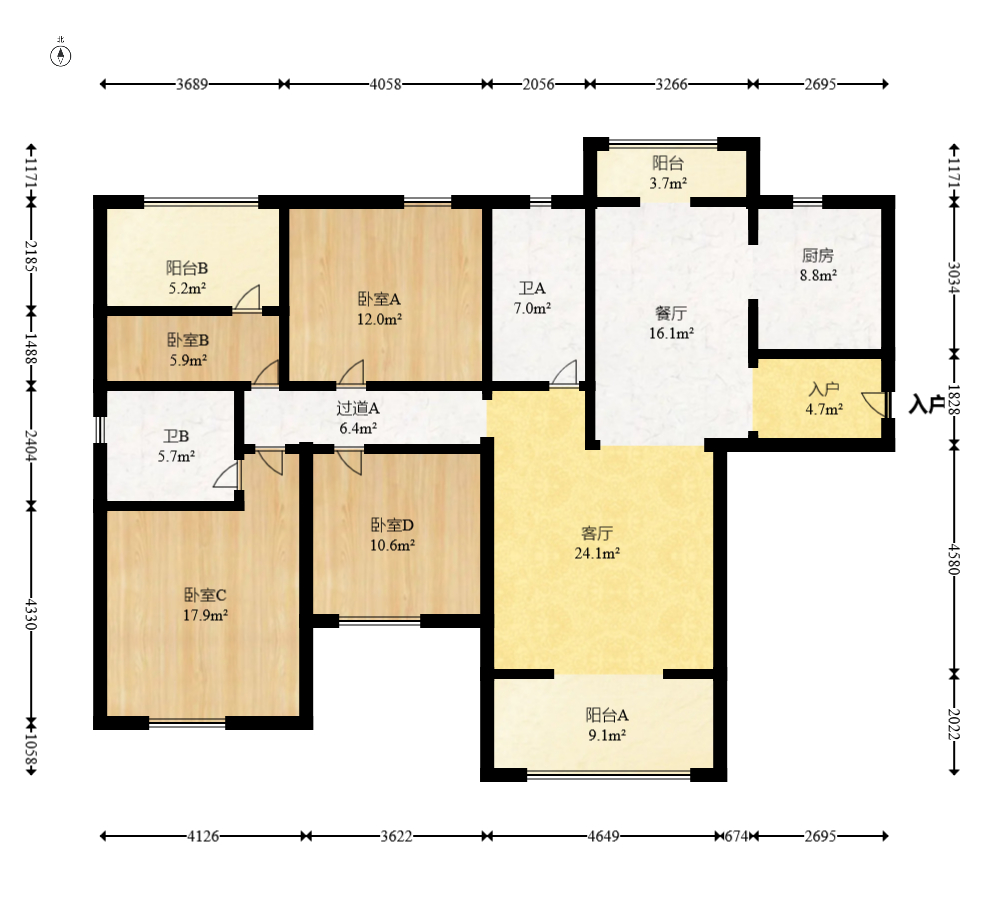 中建嘉和城  4室2厅1卫   115.00万室内图1