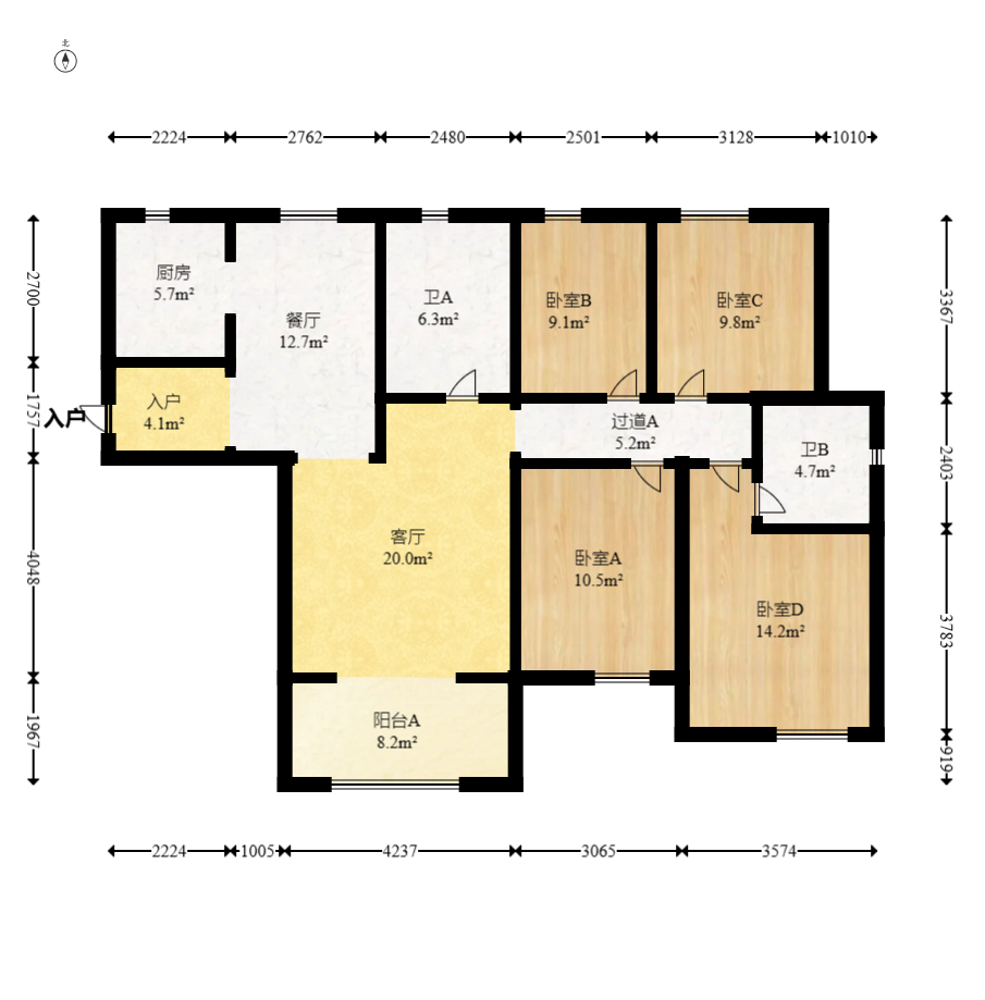 中建嘉和城  4室2厅2卫   110.00万室内图1