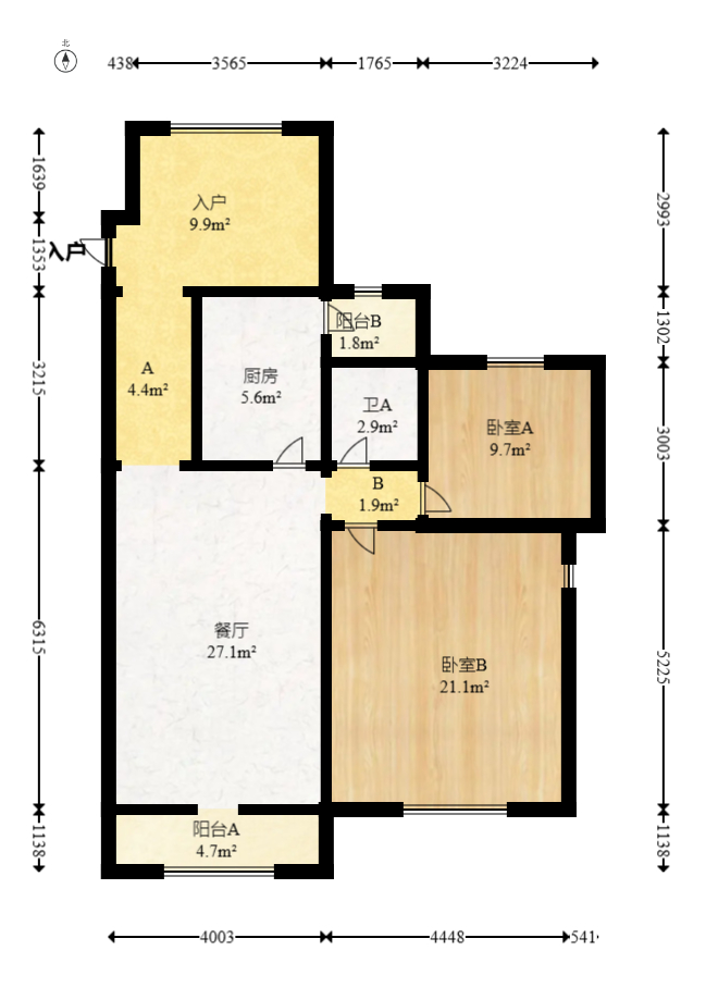 岳泰理想城  1室2厅1卫   82.00万室内图1