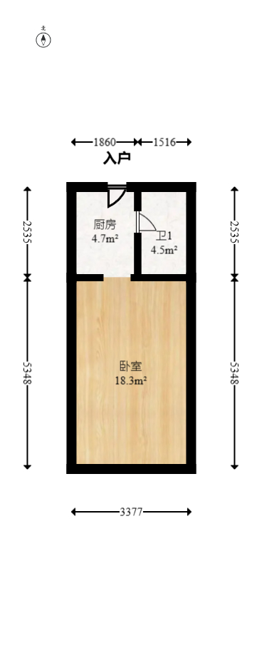 中海国际二期  1室1厅1卫   17.50万室内图1