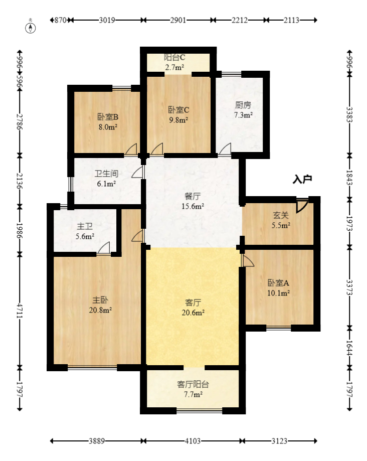 北辰中央公园DF区  4室2厅2卫   128.80万室内图1