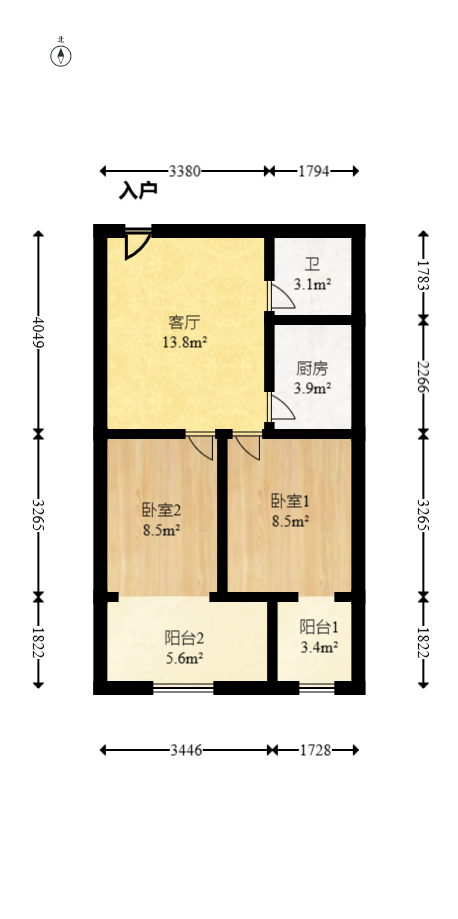星宇V立方（旭和大厦）  2室1厅1卫   38.00万室内图1