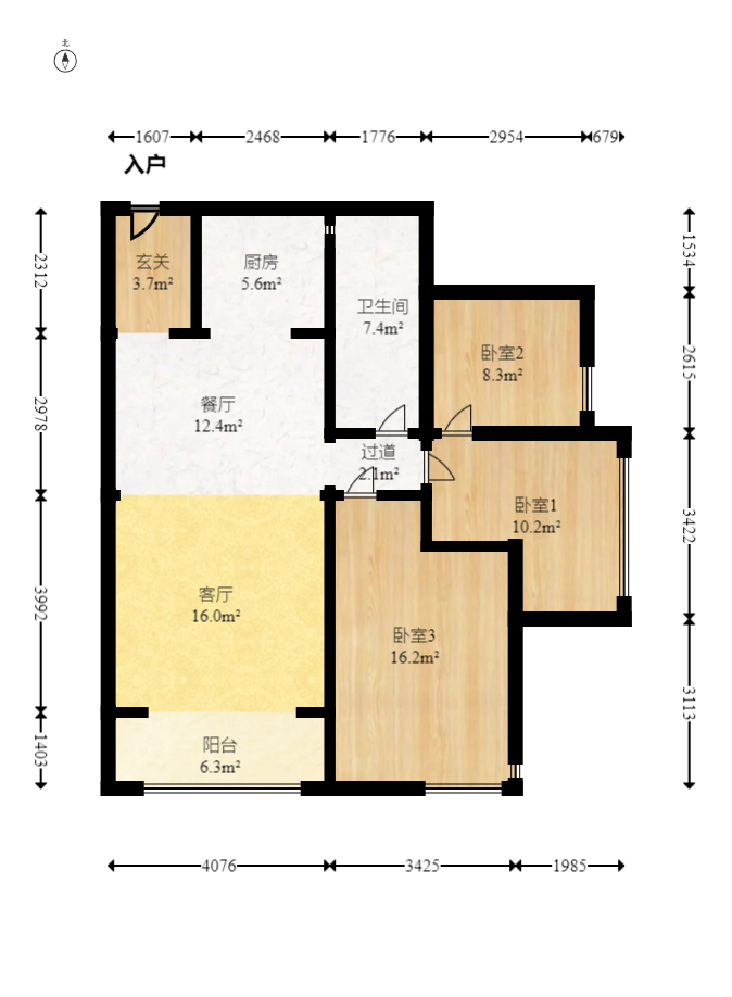 勤诚达新界  3室2厅1卫   72.80万室内图1