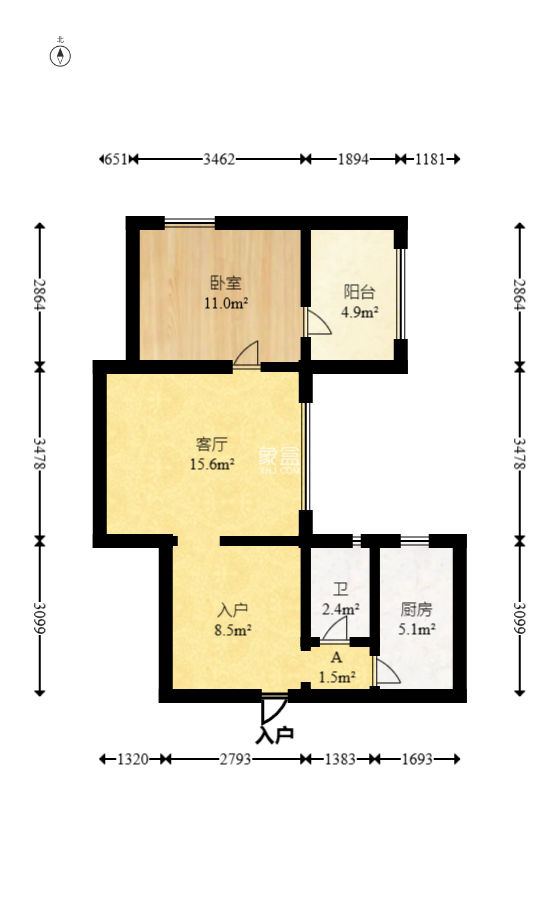 上河国际B座  1室2厅1卫   46.80万