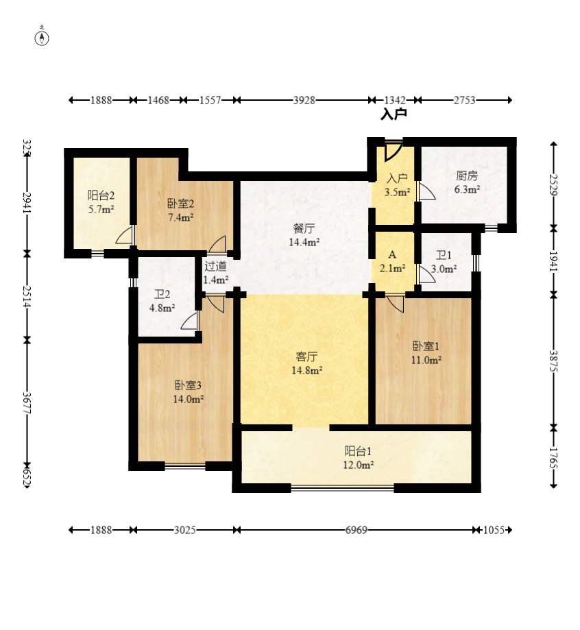 德奥悦东方  3室2厅2卫    129.0万 德奥悦东方  3室2厅2卫    129.0万户型图