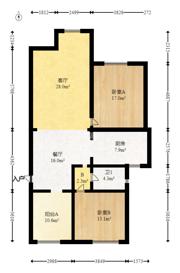 中城丽景香山园  3室2厅1卫   123.00万