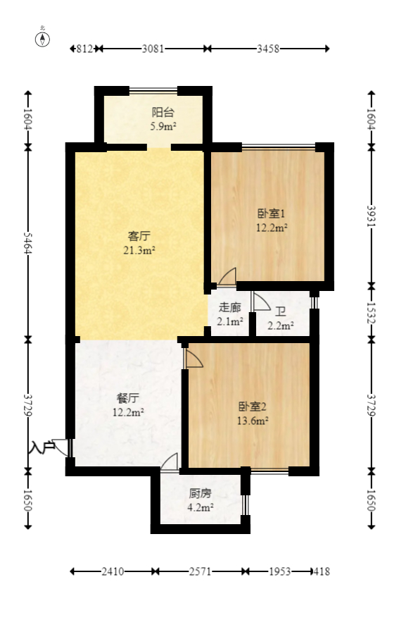 巢之恋  1室2厅1卫   80.00万室内图1