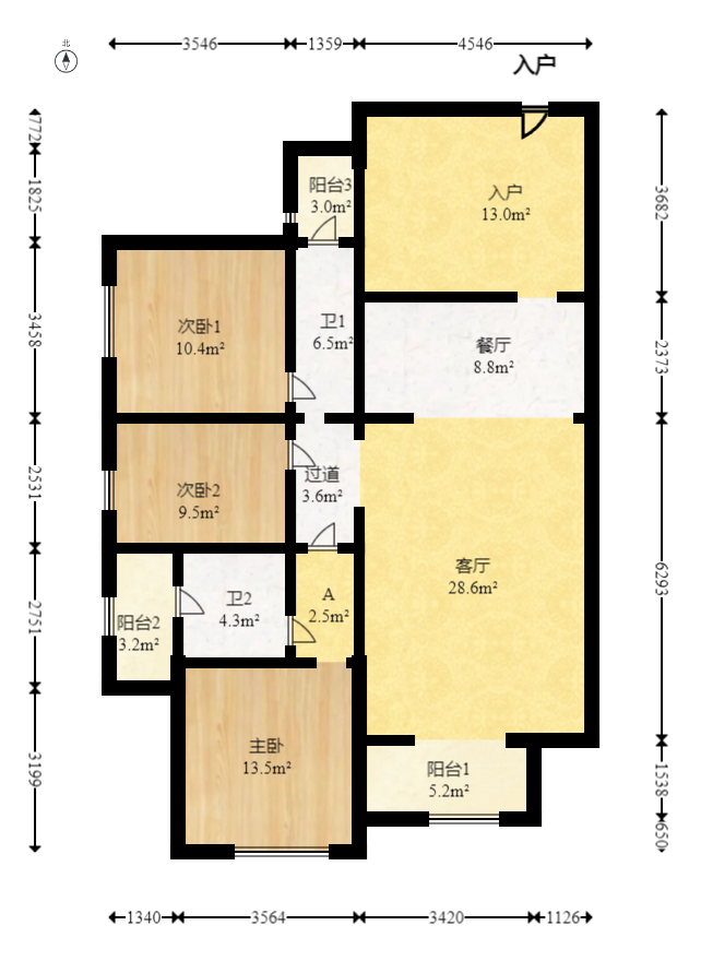 北辰瀚江府  3室2厅2卫   258.00万室内图1