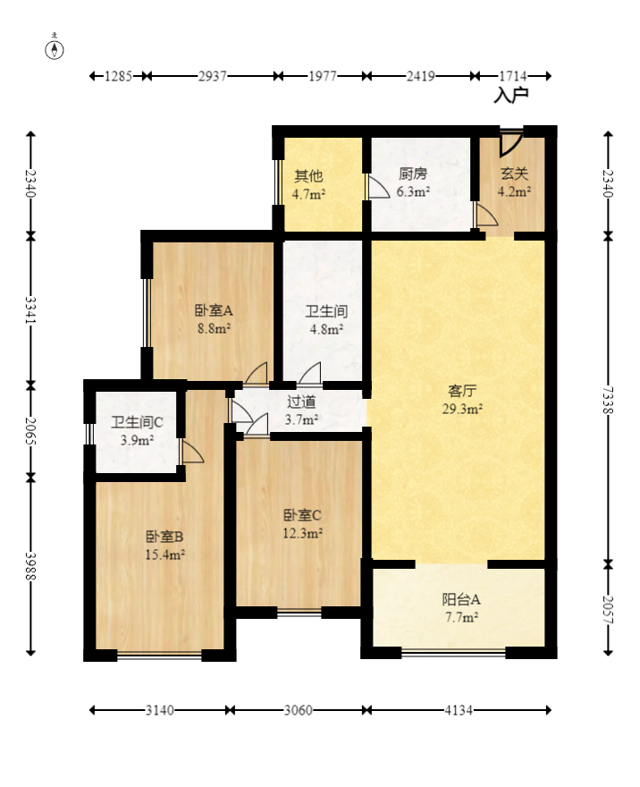 大鸿杰座  3室2厅2卫    140.0万 大鸿杰座  3室2厅2卫    140.0万户型图