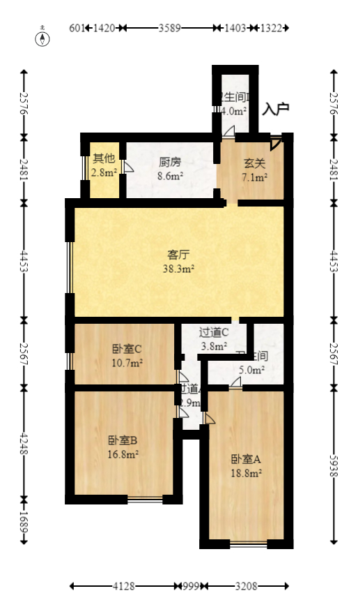 金盆公寓 3室2厅2卫 71.8万 金盆公寓 3室2厅2卫 71.8万户型图