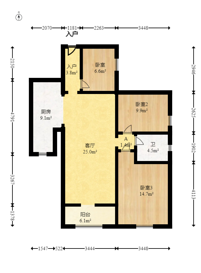 阳光晶城  3室2厅1卫   65.00万室内图1