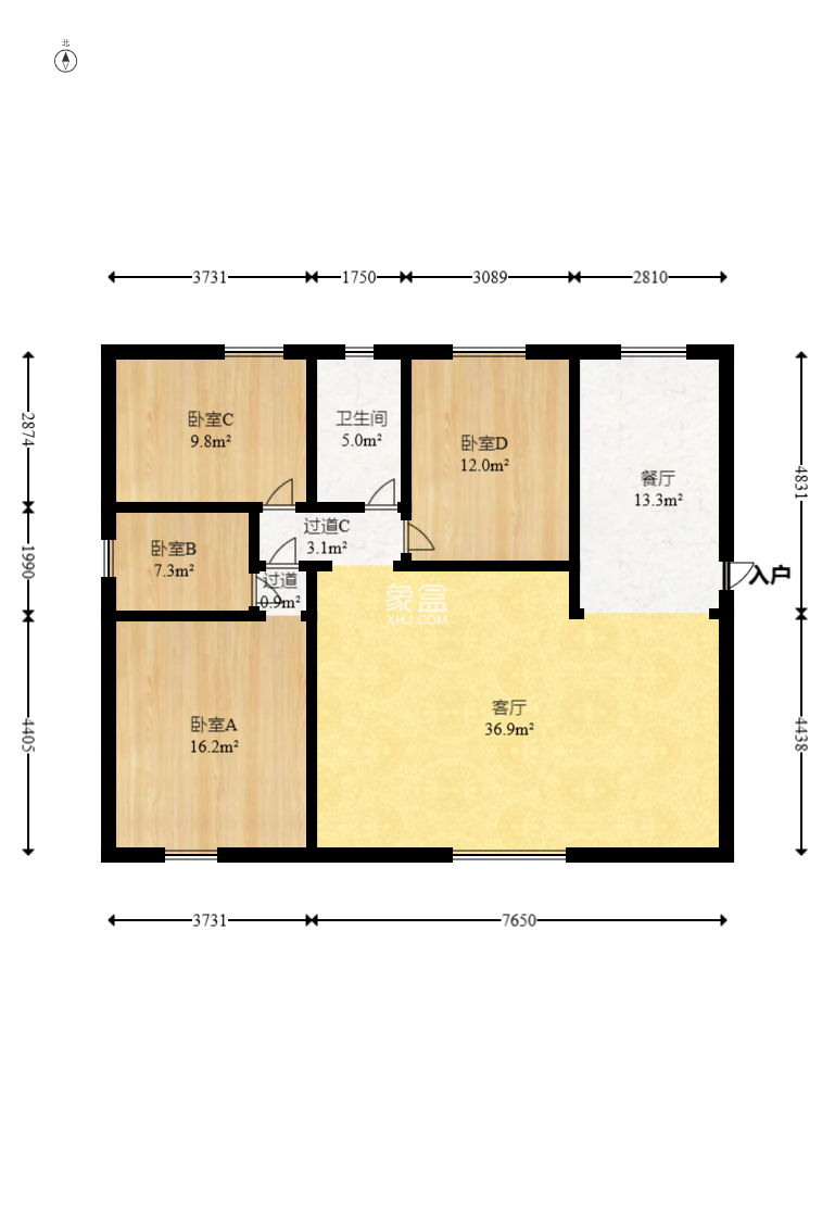 三万英尺  4室2厅1卫    168.0万