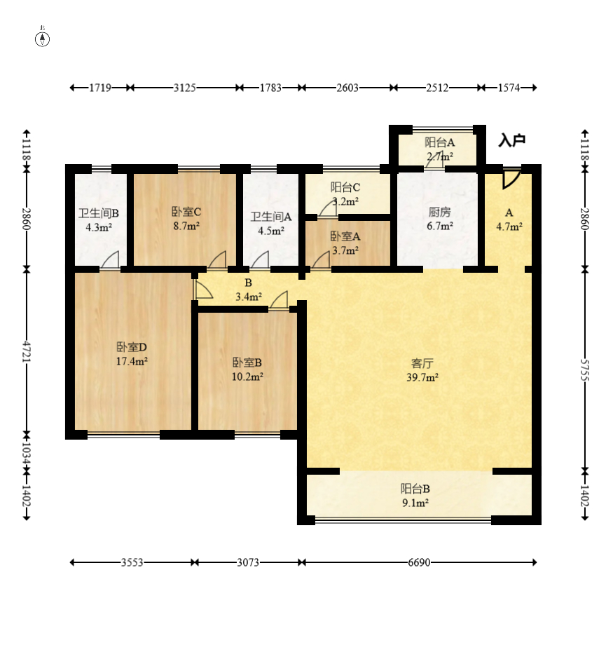旭辉雨金广场 4室2厅2卫 110.0万 旭辉雨金广场 4室2厅2卫 110.0万户型图