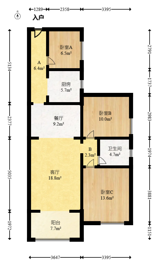 五矿格澜郡  3室2厅1卫   68.00万室内图1