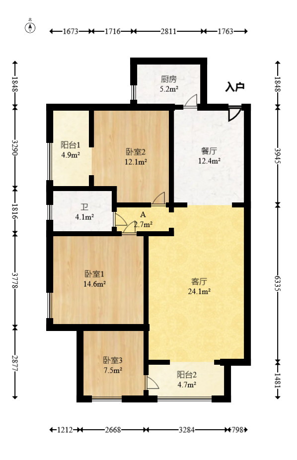 慢步江湾 3室2厅1卫 85.0万 慢步江湾 3室2厅1卫 85.0万户型图