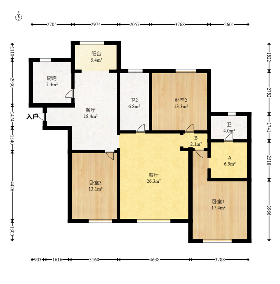 汇景豪庭  3室2厅1卫   135.00万室内图1