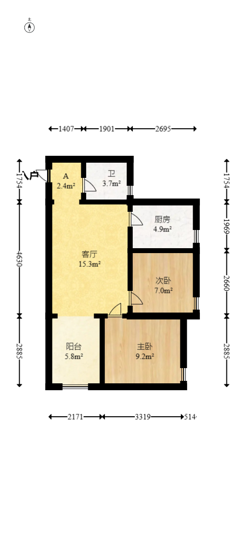 东方航标  2室2厅1卫    48.0万 东方航标  2室2厅1卫    48.0万户型图