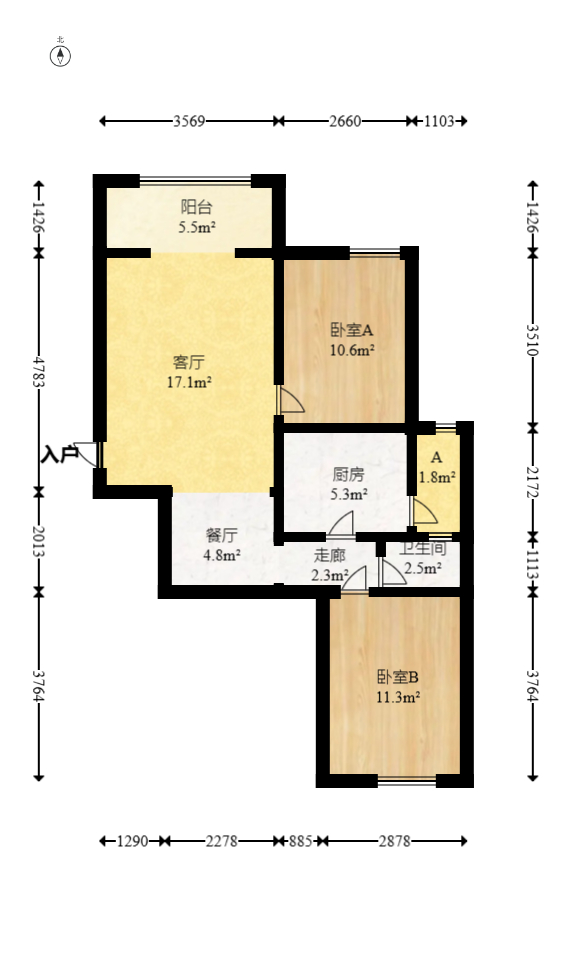 金房奥斯卡  2室2厅1卫   60.00万室内图1