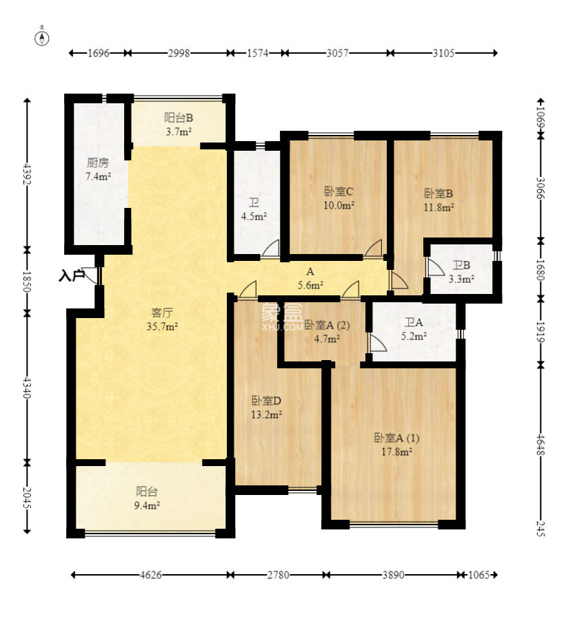 中建梅溪湖中心  4室2厅3卫   266.80万