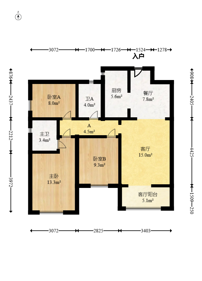 万科里金域国际 3室2厅2卫 228.0万 万科里金域国际 3室2厅2卫 228.0万户型图