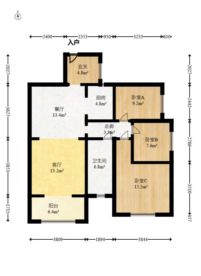 中建芙蓉嘉苑  3室2厅1卫   76.00万室内图1