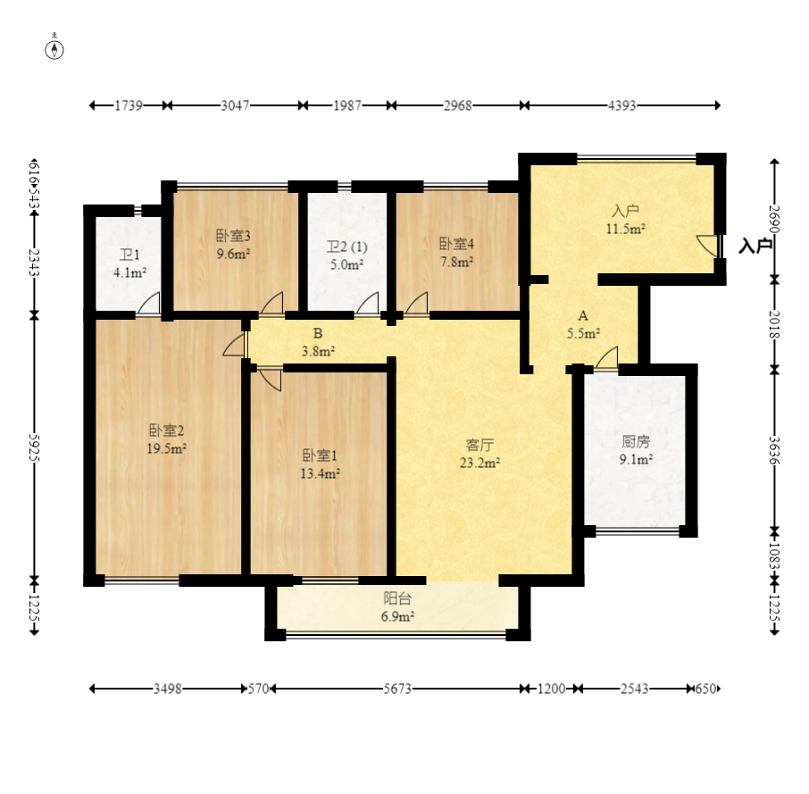 新城新世界一二三期  3室2厅2卫    125.0万室内图1