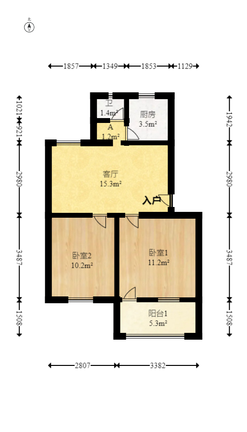 狮子山二片  2室2厅2卫   28.00万室内图1