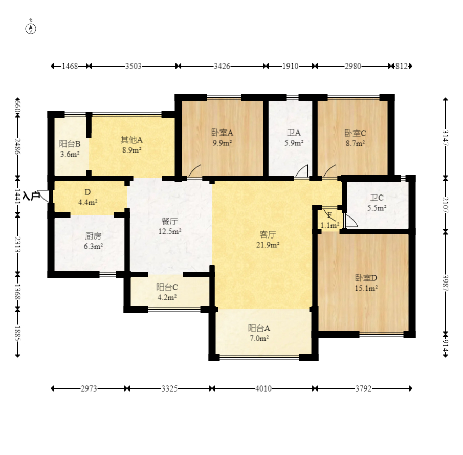 南城印象  4室2廳2衛(wèi)    108.0萬室內(nèi)圖1