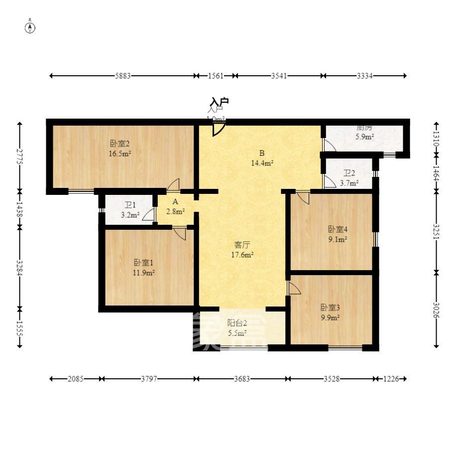 新城新世界四期柏樾  4室2厅2卫   3600.00元/月室内图