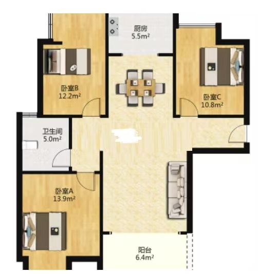 山水豪庭  3室2厅1卫   65.80万