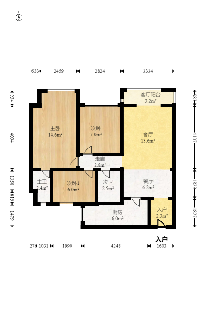 伟业智青春 3室2厅2卫 143.0万 伟业智青春 3室2厅2卫 143.0万户型图