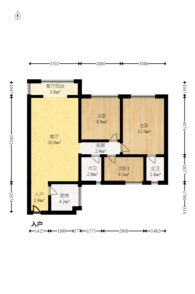 伟业智青春 3室2厅2卫 129.0万 伟业智青春 3室2厅2卫 129.0万户型图
