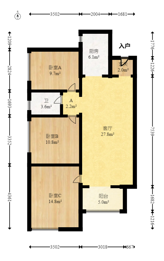 五矿沁园金城（春和景园）  3室2厅1卫   103.00万室内图1