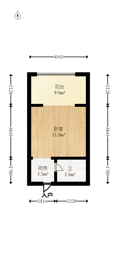 观园国际公寓  1室0厅1卫   32.80万室内图1