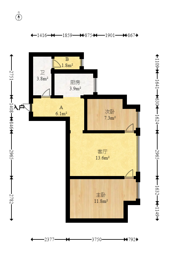 尚城 2室1厅1卫 60.0万 尚城 2室1厅1卫 60.0万户型图