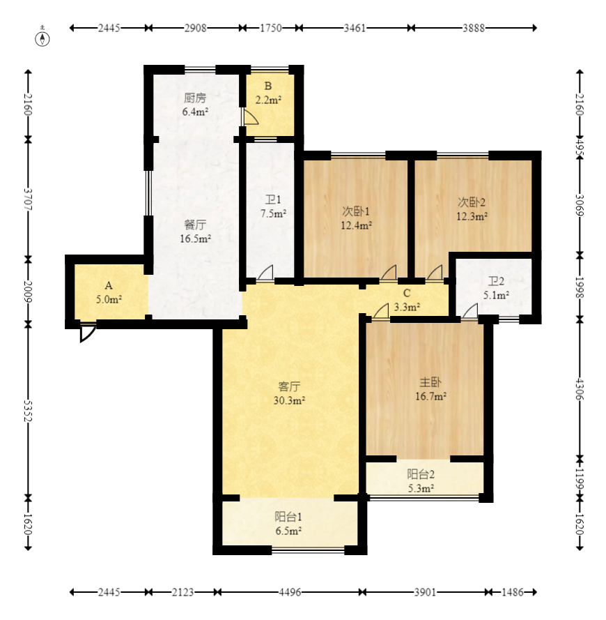 星电恬园  3室2厅2卫    89.9万 星电恬园  3室2厅2卫    89.9万户型图