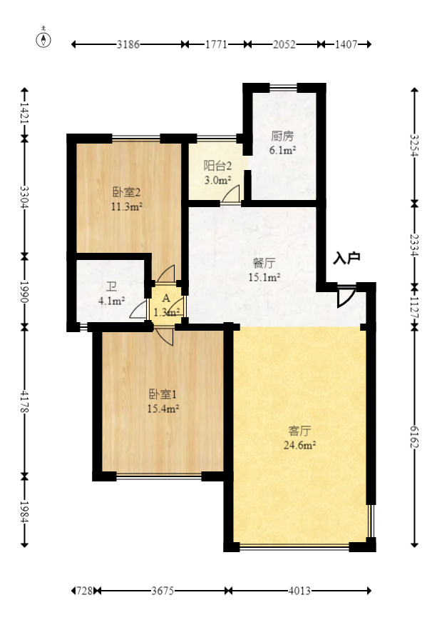 上海城小区  2室2厅1卫   105.00万室内图1