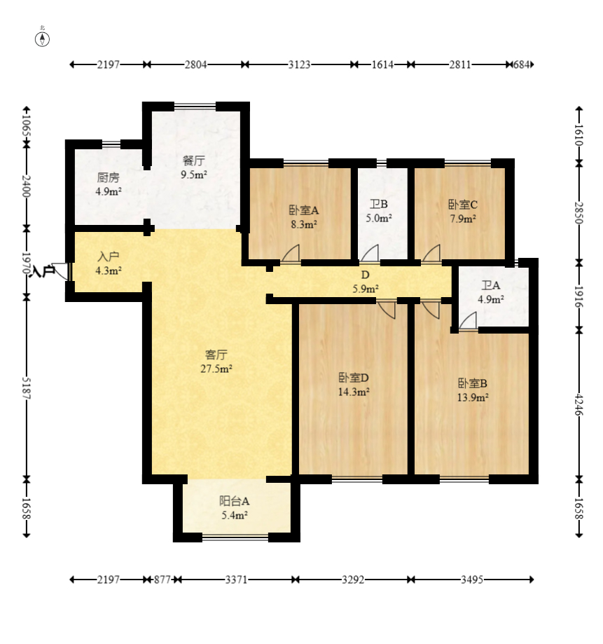 云开壹品樾玺  3室2厅2卫   155.00万室内图1
