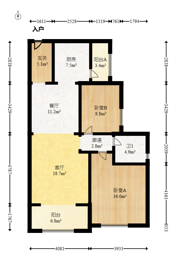 江山帝景哈佛  2室2厅1卫   86.90万室内图1