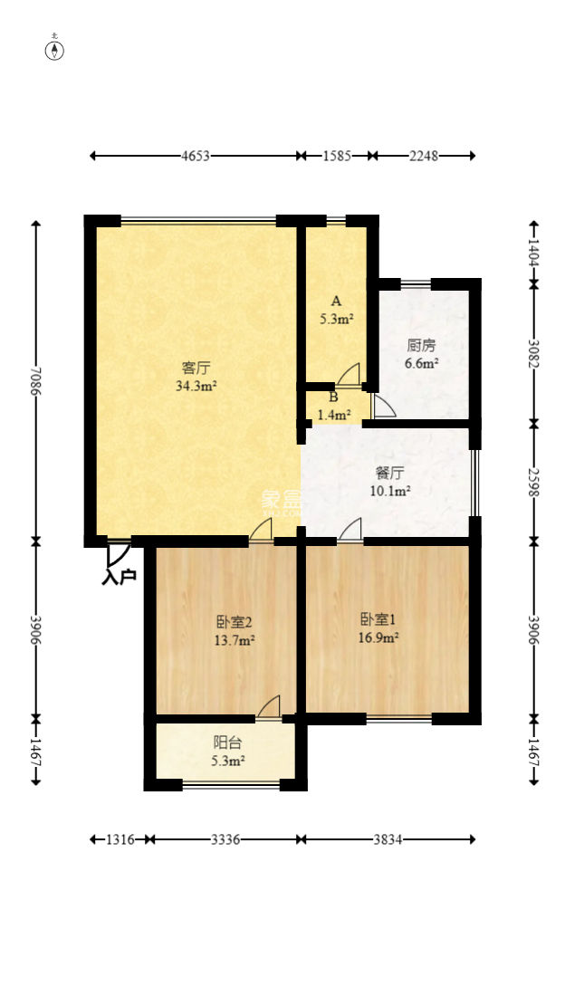 八方公司宿舍（师家老屋）  2室2厅1卫   53.80万