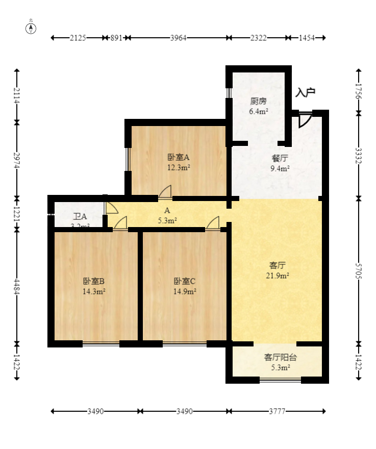 钰龙天下二期（钰龙佳园）  3室2厅1卫   239.00万室内图1