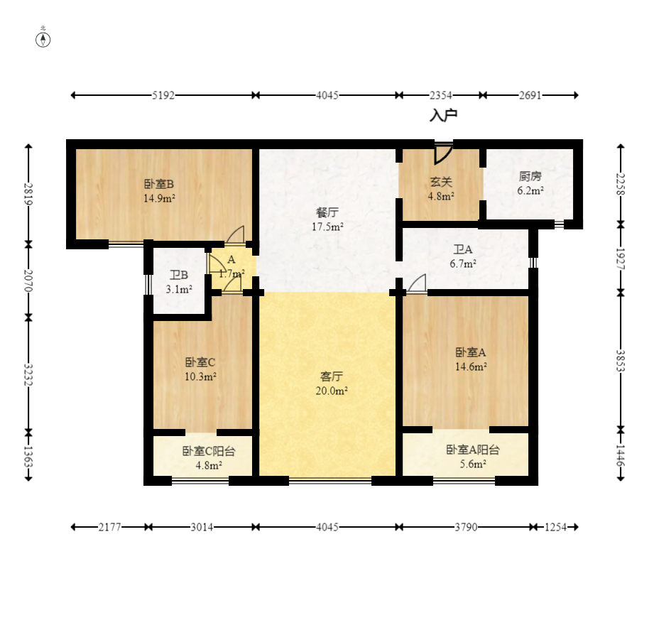 八方小区B区 3室2厅2卫 397.0万 八方小区B区 3室2厅2卫 397.0万户型图