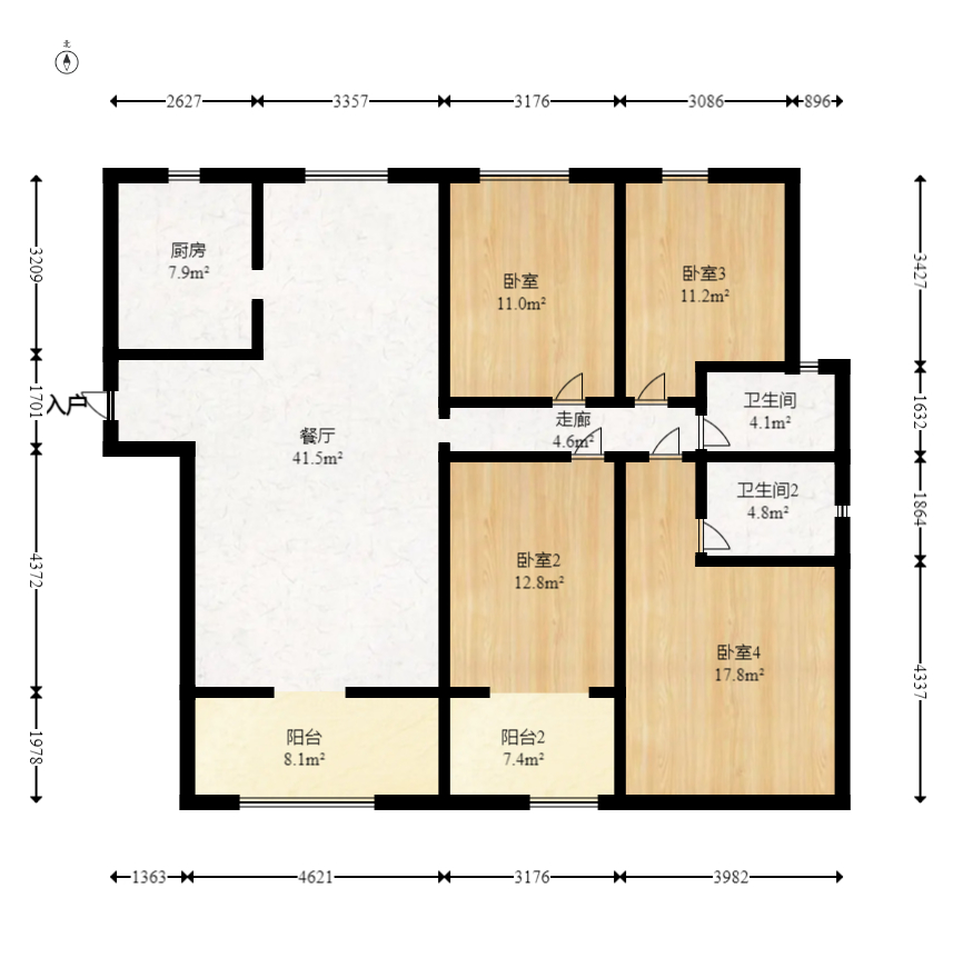 东业苹果社区 4室2厅2卫 89.5万 东业苹果社区 4室2厅2卫 89.5万户型图