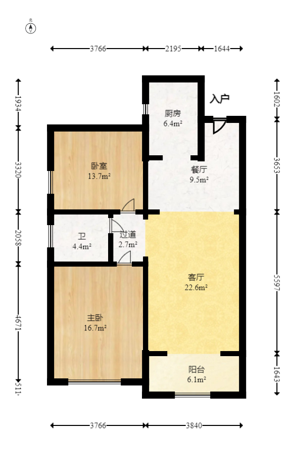 恒广国际景园  2室2厅1卫   65.00万室内图1