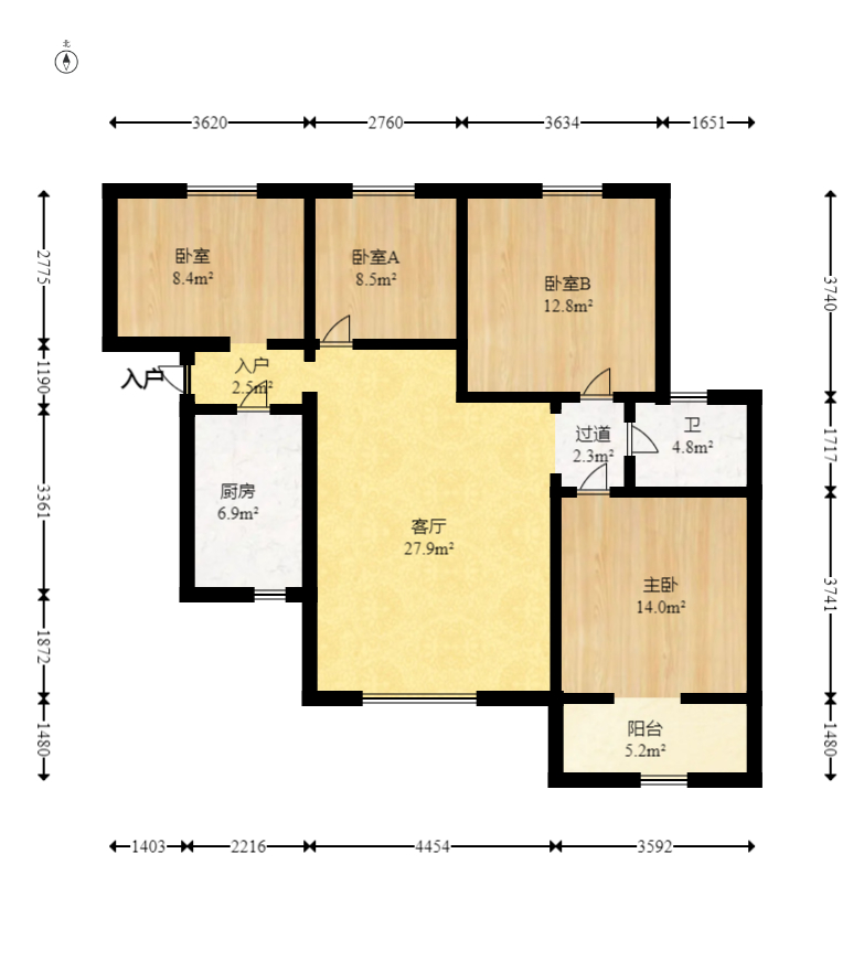 香槟小镇(香槟花苑) 3室2厅1卫 52.8万 香槟小镇(香槟花苑) 3室2厅1卫 52.8万户型图